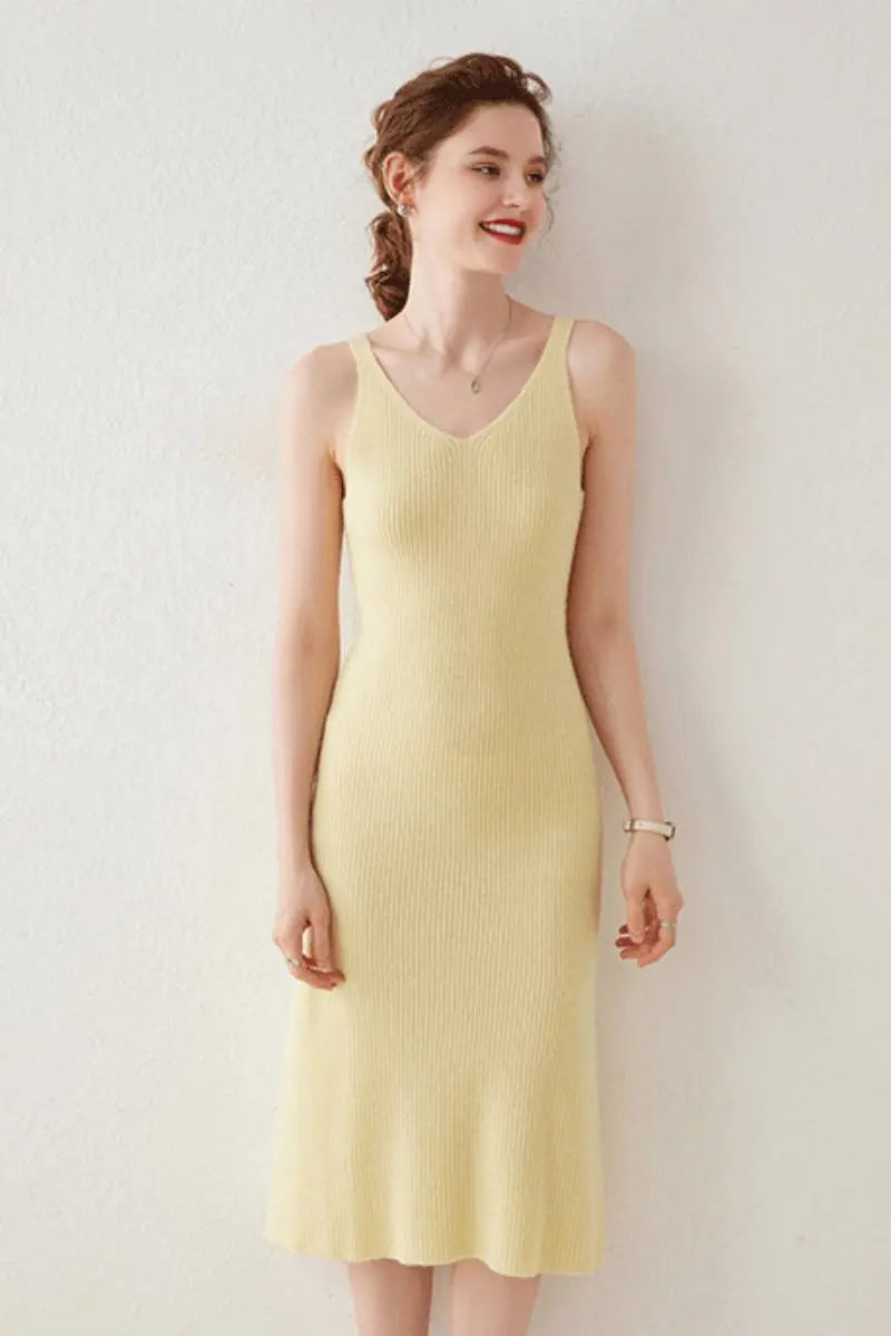 100 Cashmere Sleeveless Rib-Knit Midi Sweater Dress