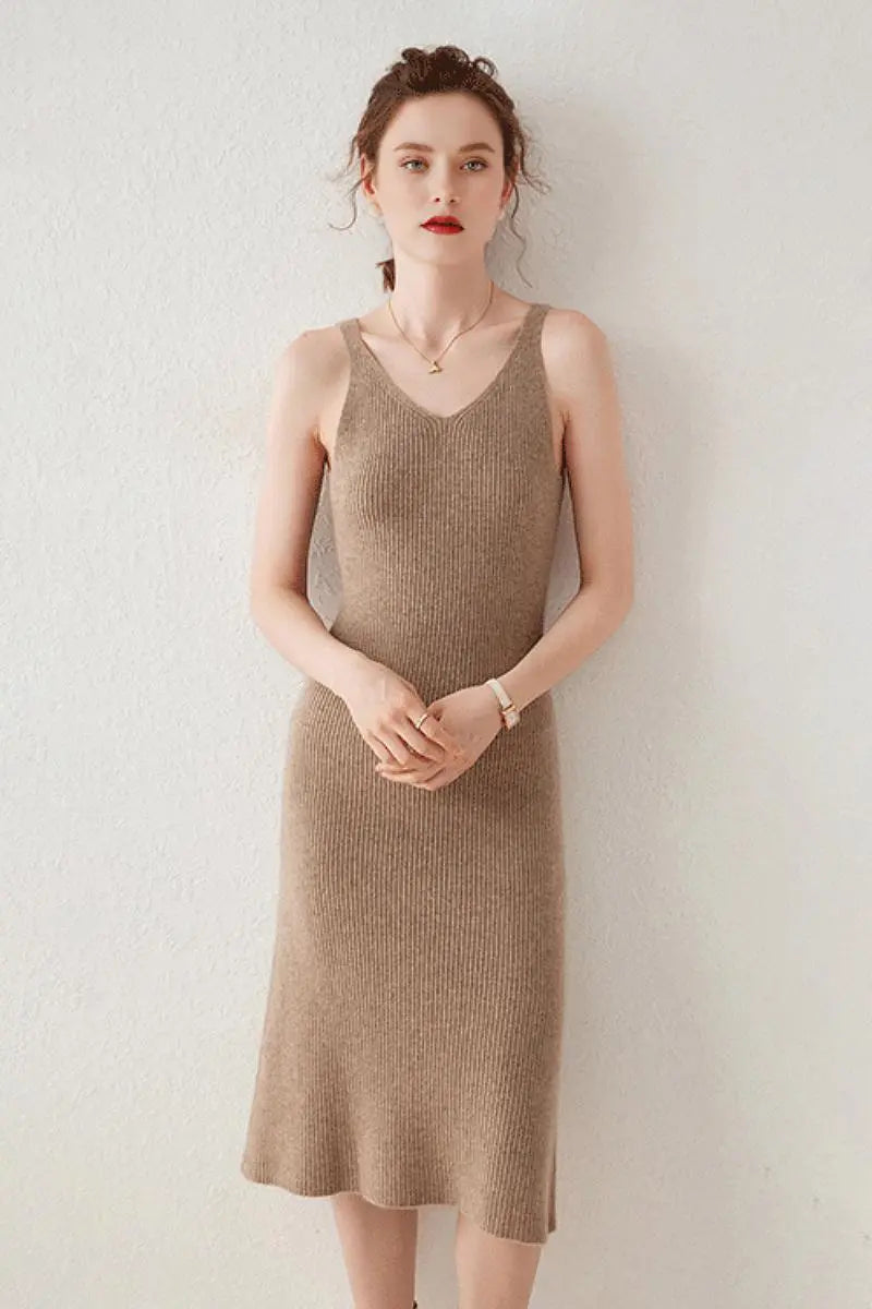 100 Cashmere Sleeveless Rib-Knit Midi Sweater Dress