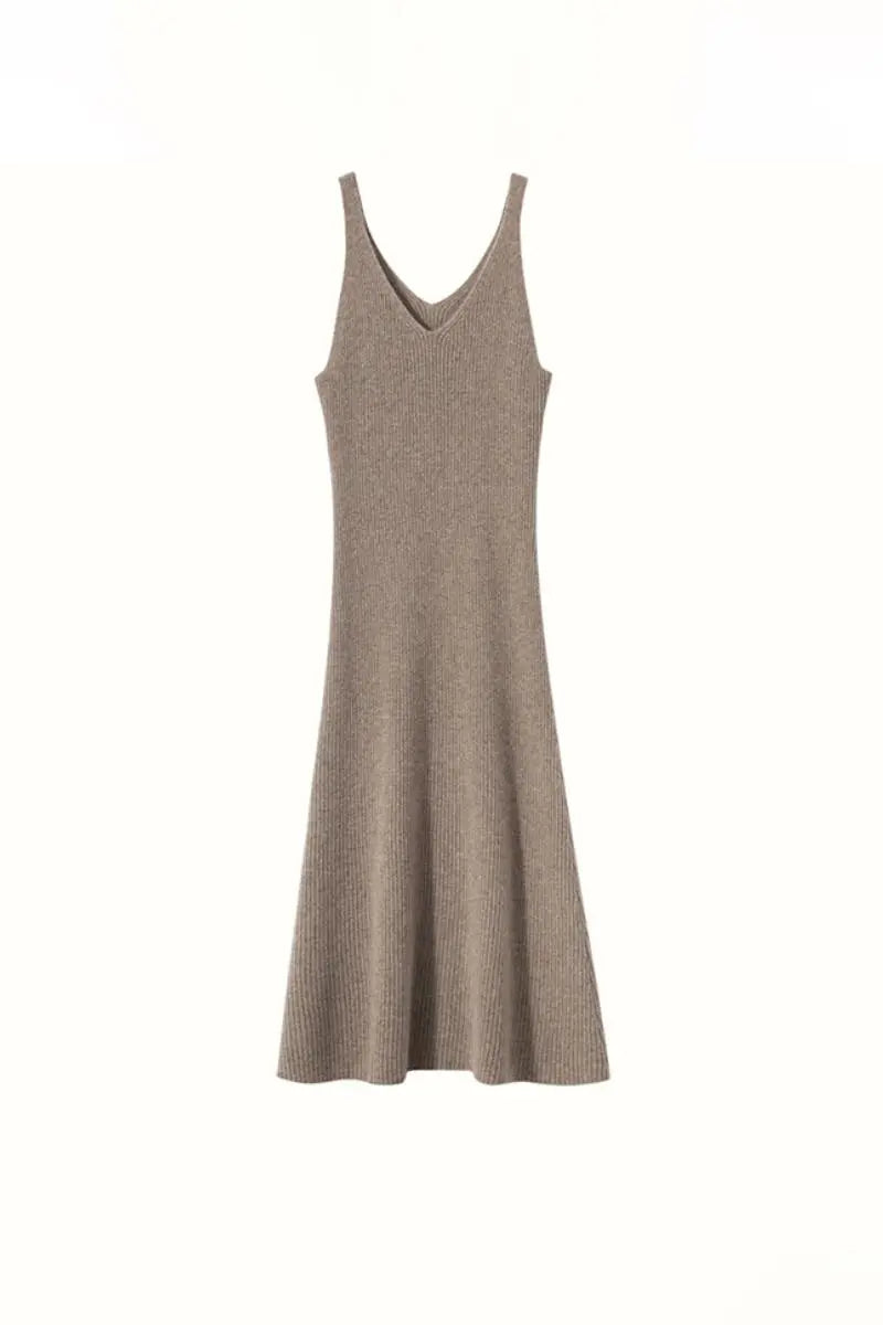 100 Cashmere Sleeveless Rib-Knit Midi Sweater Dress