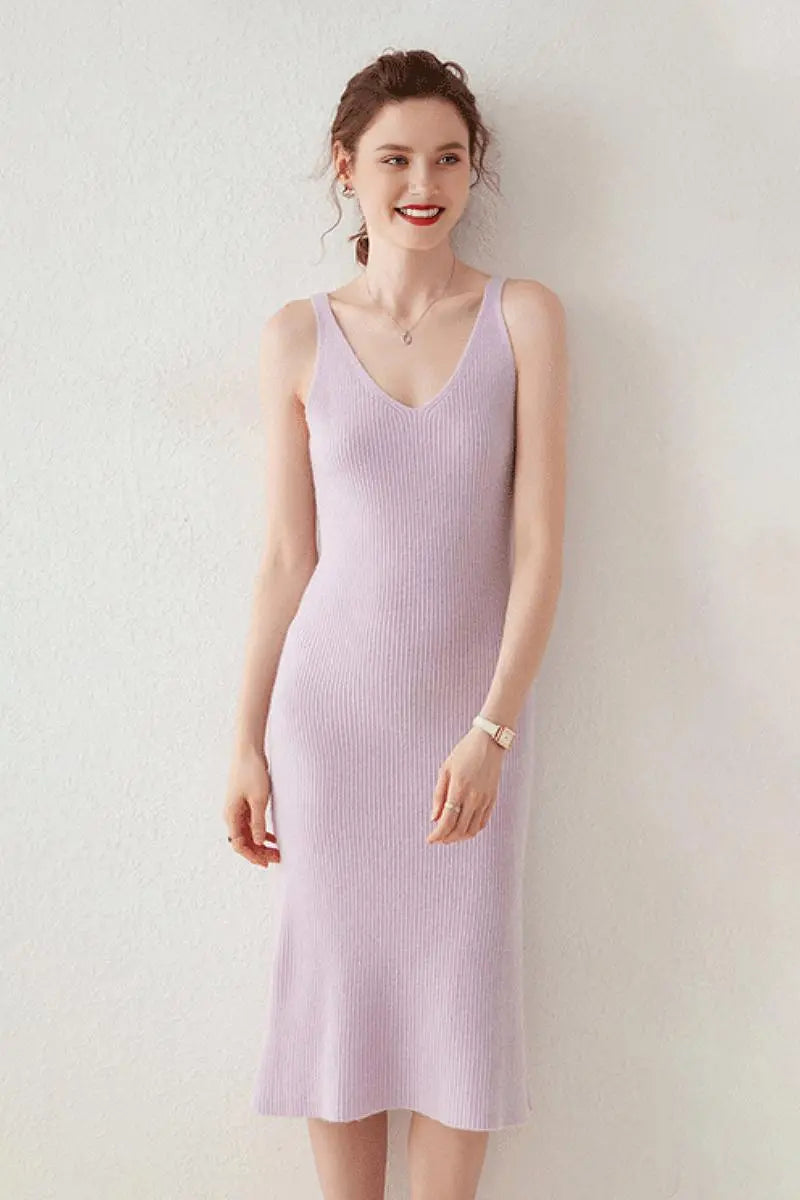 100 Cashmere Sleeveless Rib-Knit Midi Sweater Dress