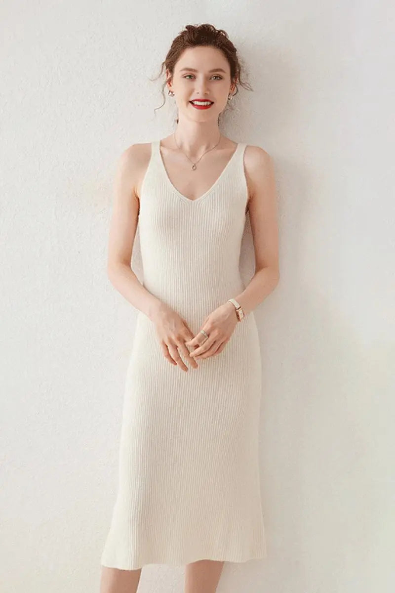 100 Cashmere Sleeveless Rib-Knit Midi Sweater Dress