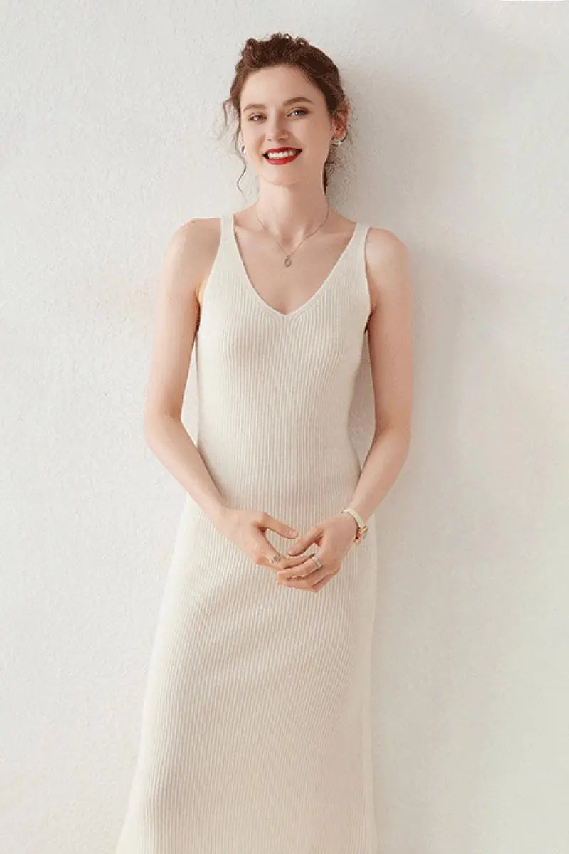 100 Cashmere Sleeveless Rib-Knit Midi Sweater Dress