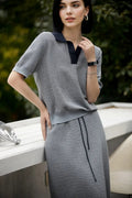 100 Cotton Grey Vintage Knit Polo T-shirt