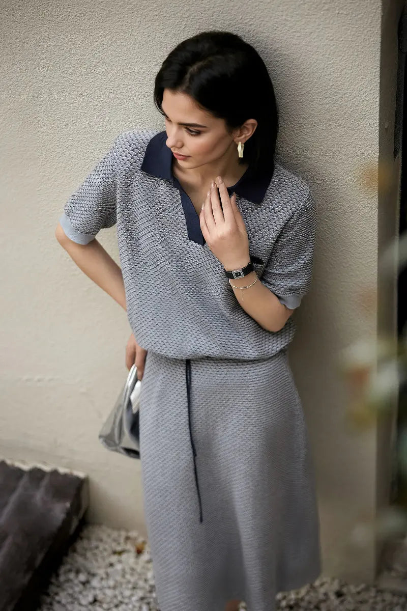 100 Cotton Grey Vintage Knit Polo T-shirt