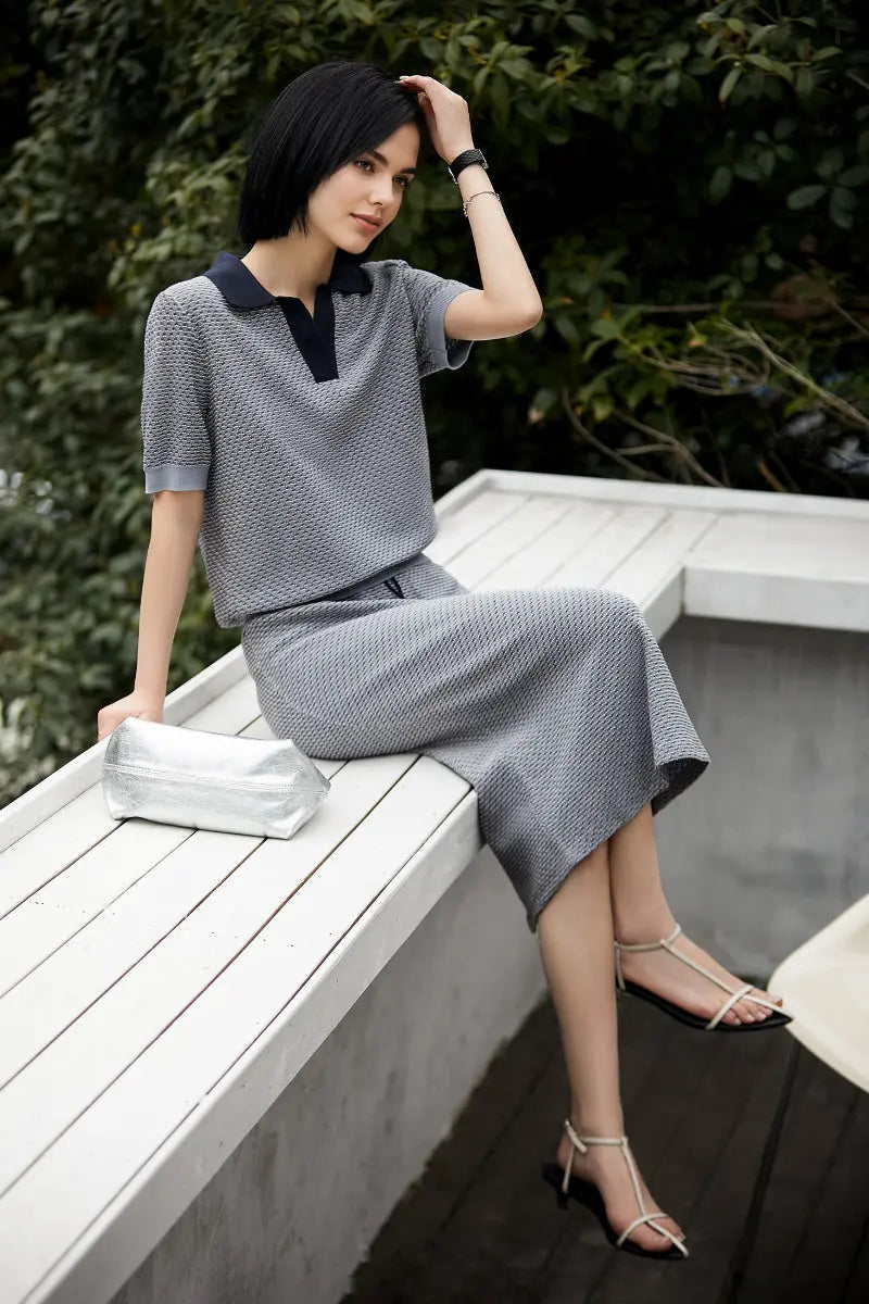 100 Cotton Grey Vintage Knit Polo T-shirt
