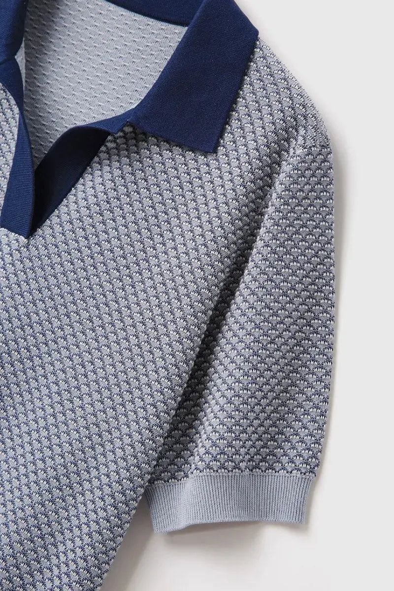 100 Cotton Grey Vintage Knit Polo T-shirt