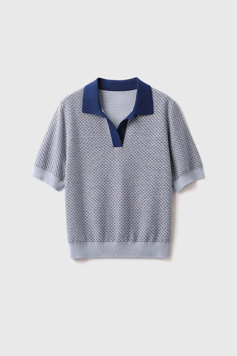 100 Cotton Grey Vintage Knit Polo T-shirt