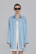 100 Cotton Oversized Button Down Drop Shoulder Shirt with Curved Hemline