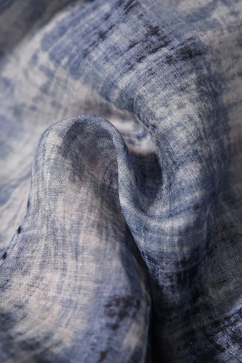 100-Count Fine Ramie Blue Tie Dye Spaghetti-Strap Maxi Dress