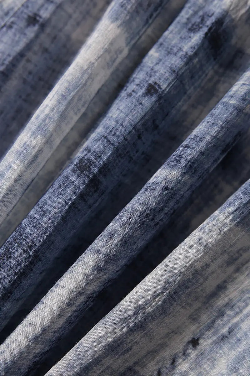 100-Count Fine Ramie Blue Tie Dye Spaghetti-Strap Maxi Dress