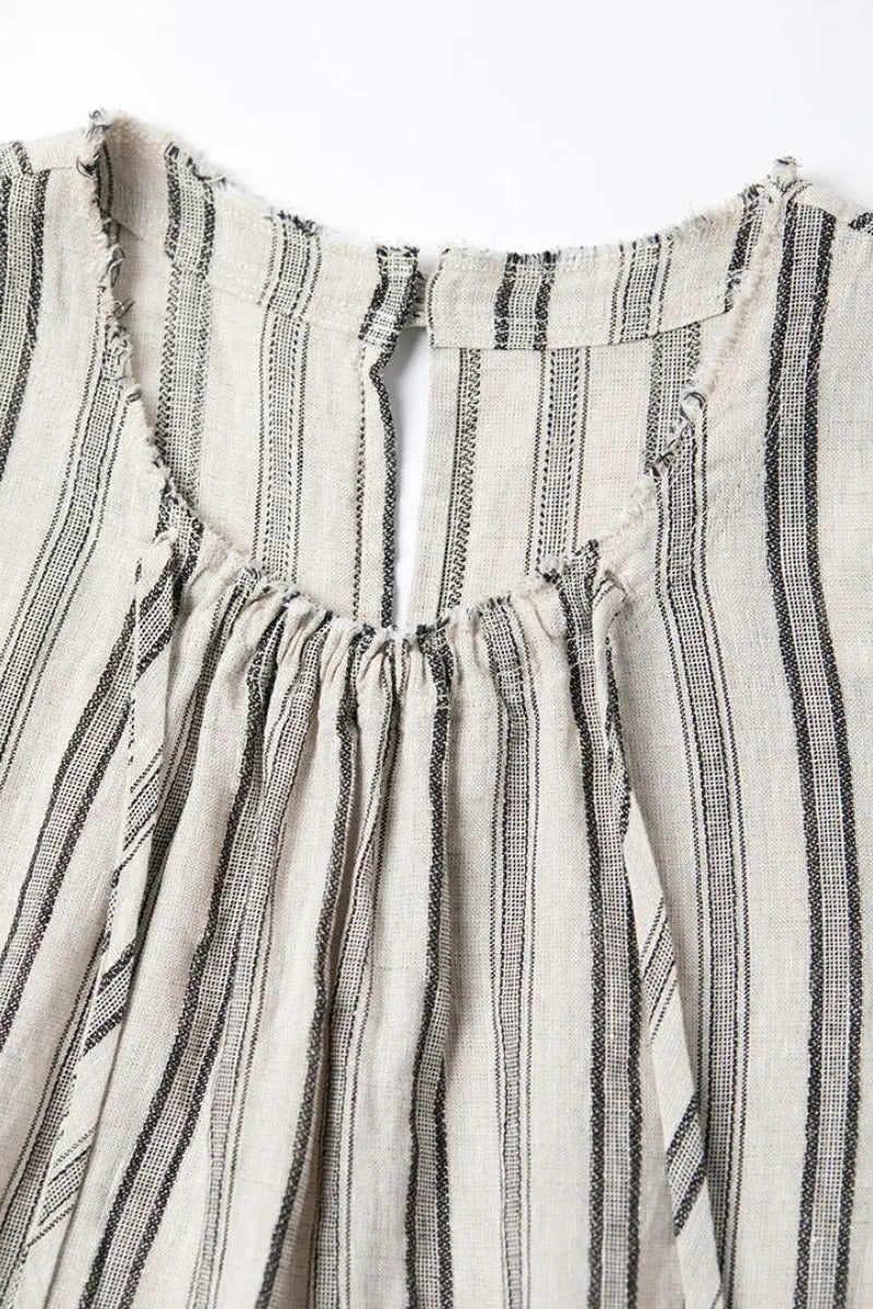 100 French Linen Striped Sleeveless Maxi Dress
