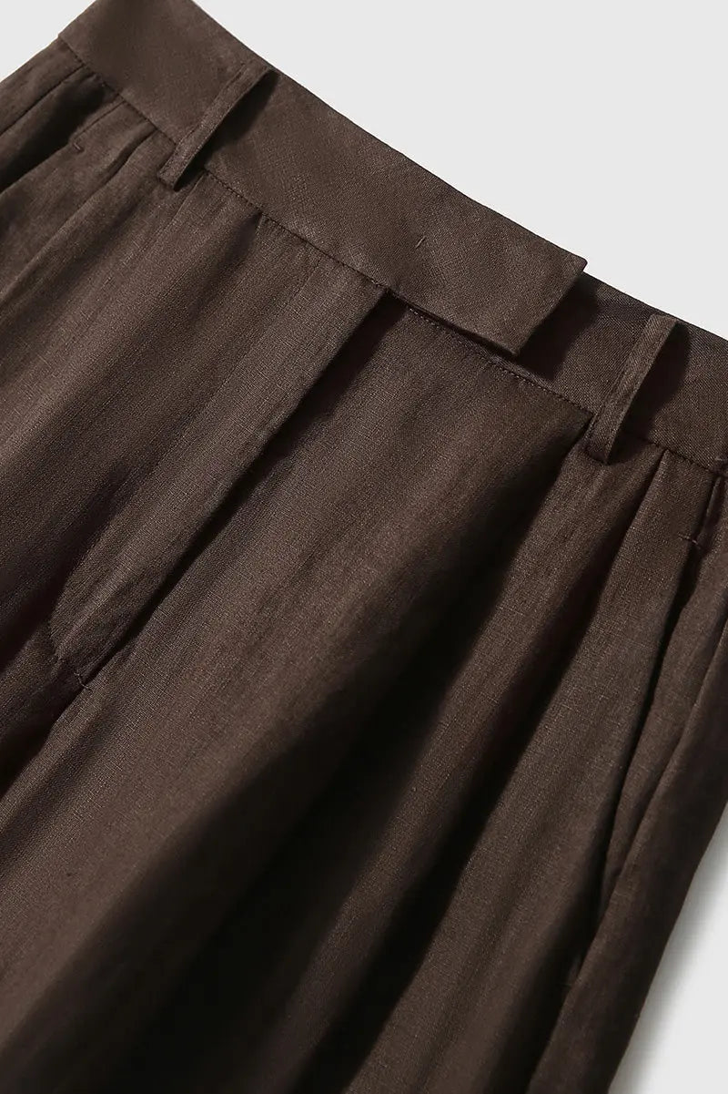 100 Linen Brown A-Line Shorts