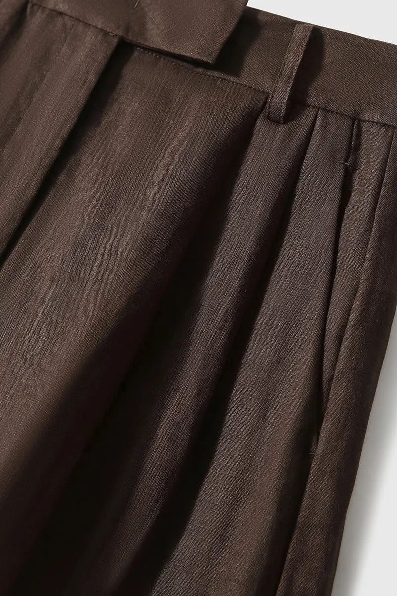 100 Linen Brown A-Line Shorts