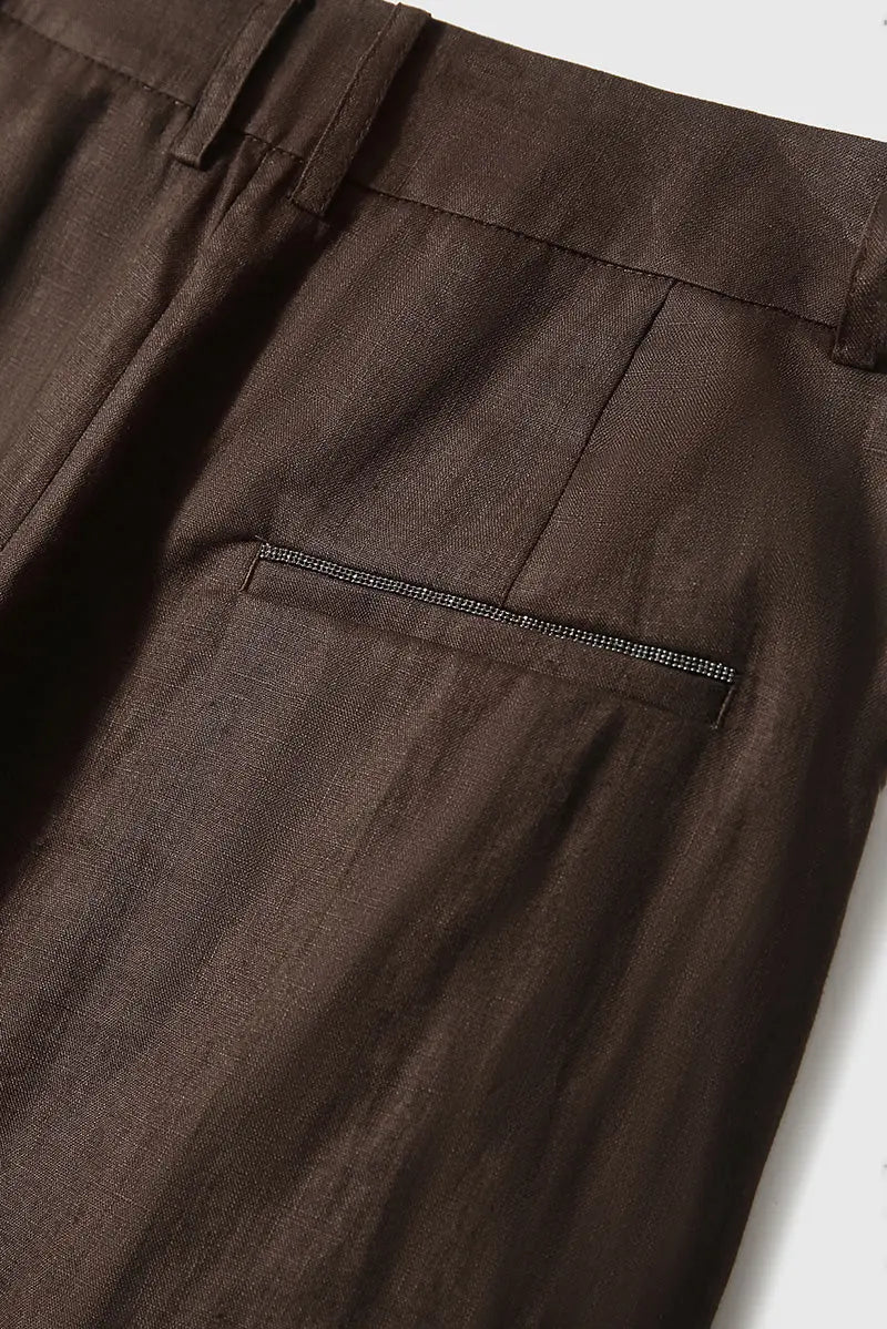 100 Linen Brown A-Line Shorts