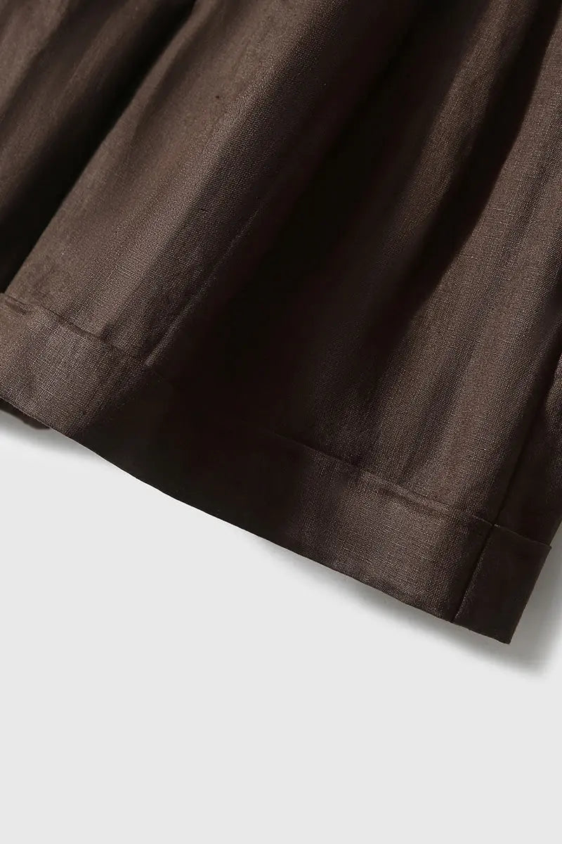 100 Linen Brown A-Line Shorts