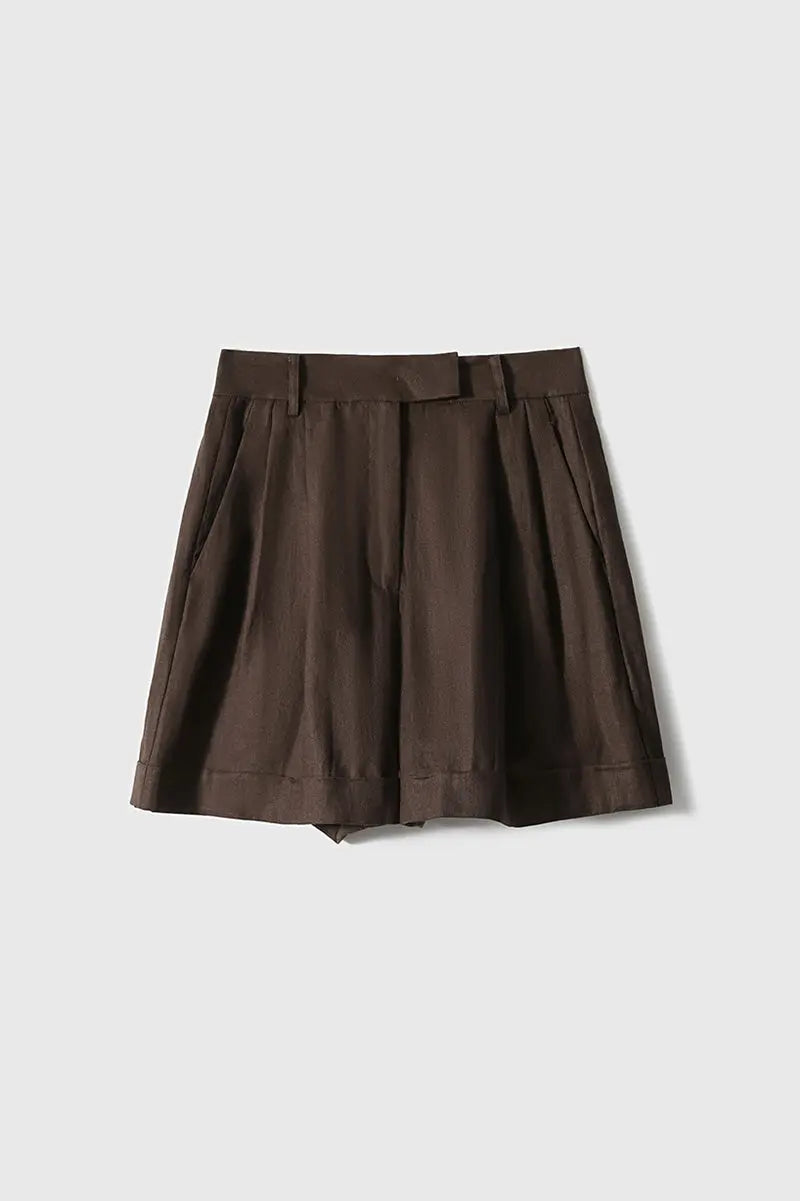 100 Linen Brown A-Line Shorts