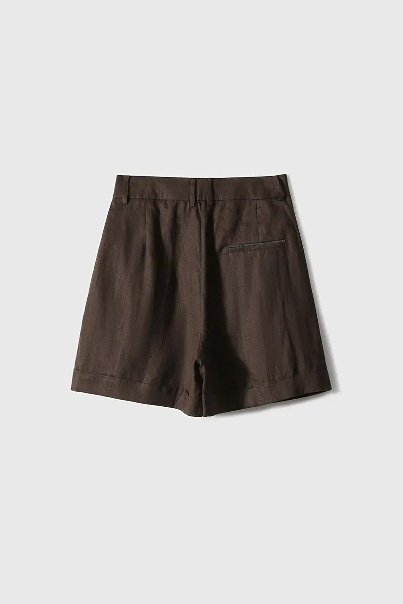 100 Linen Brown A-Line Shorts