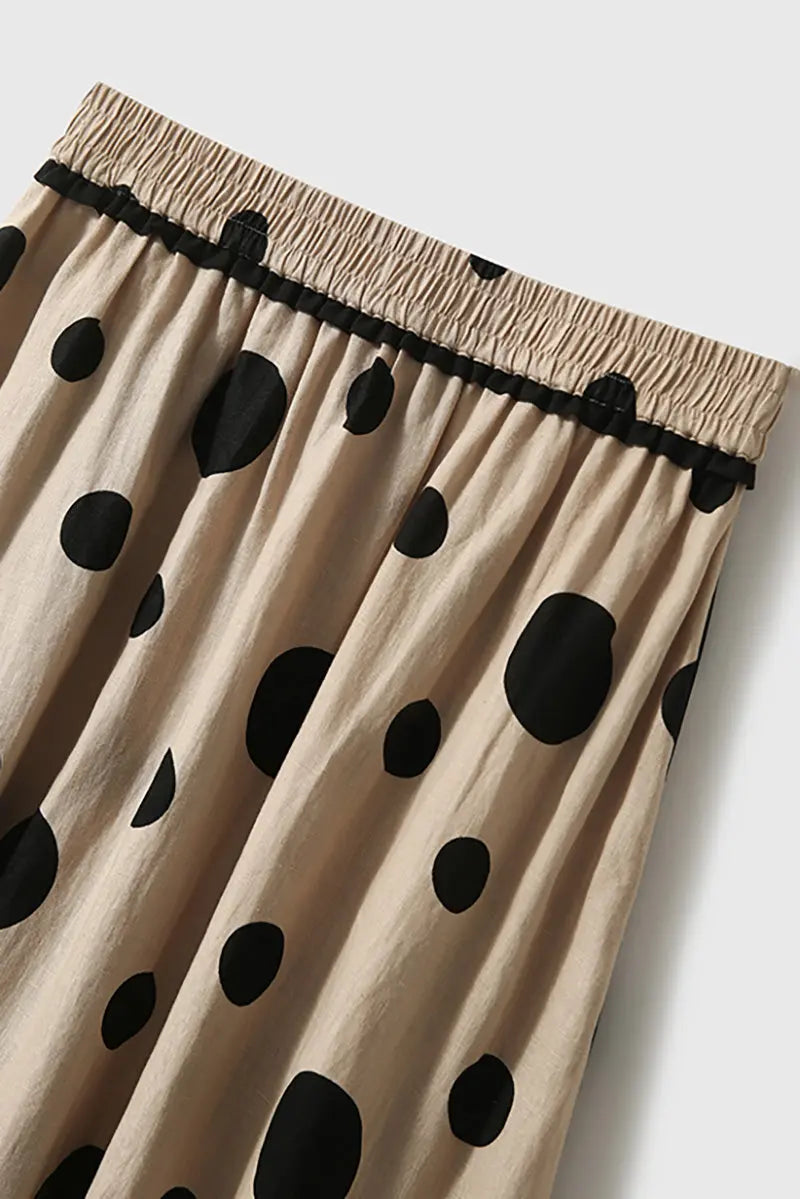 100 Linen Polka Dot A-Line Midi Skirt