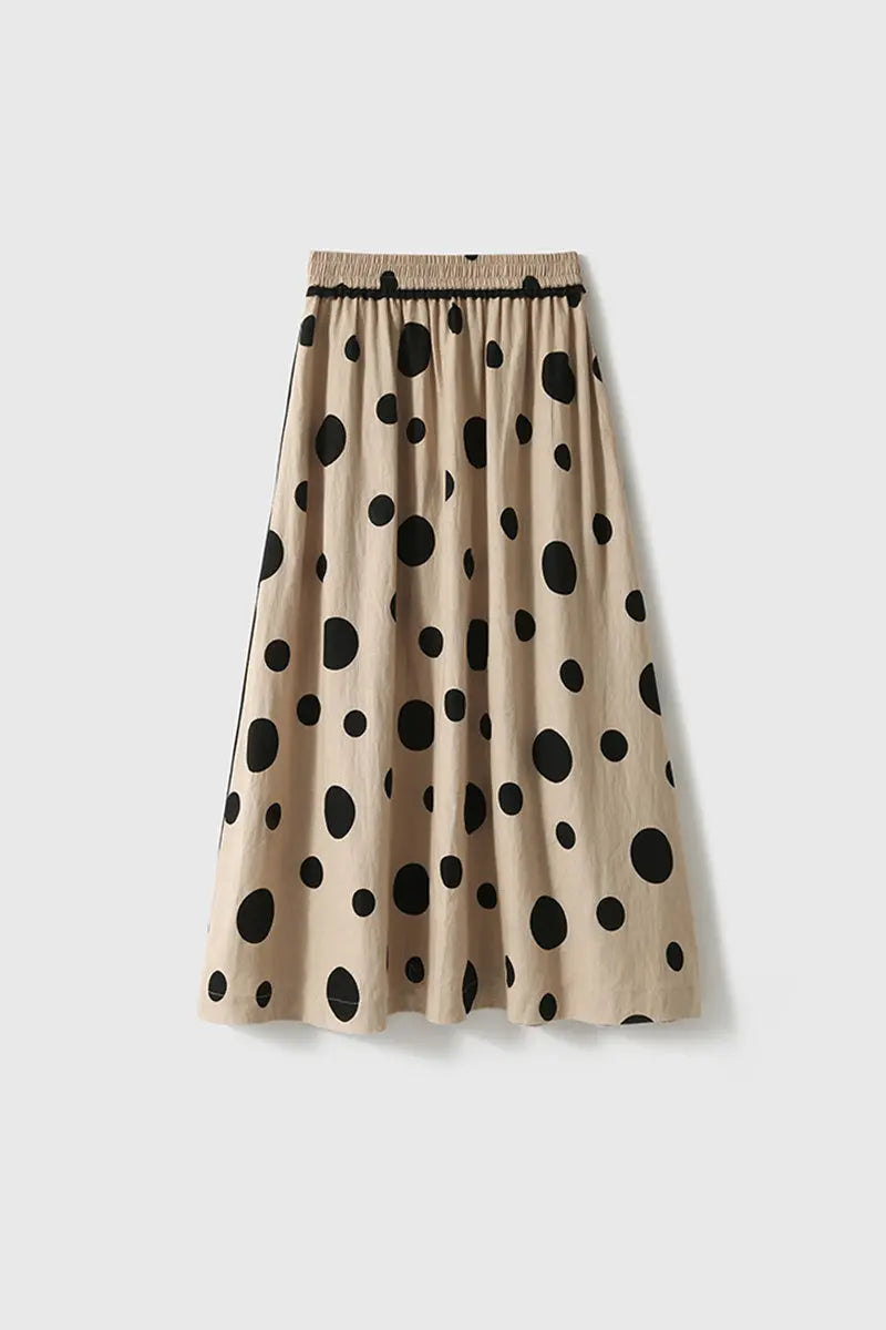 100 Linen Polka Dot A-Line Midi Skirt