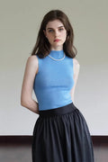 100 Merino Wool Seamless Knit Mock-Neck Tank