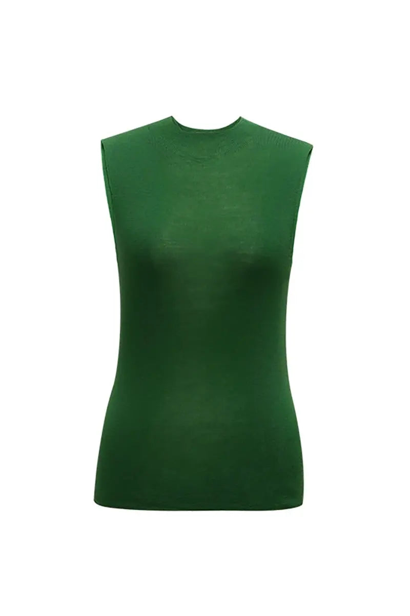 100 Merino Wool Seamless Knit Mock-Neck Tank