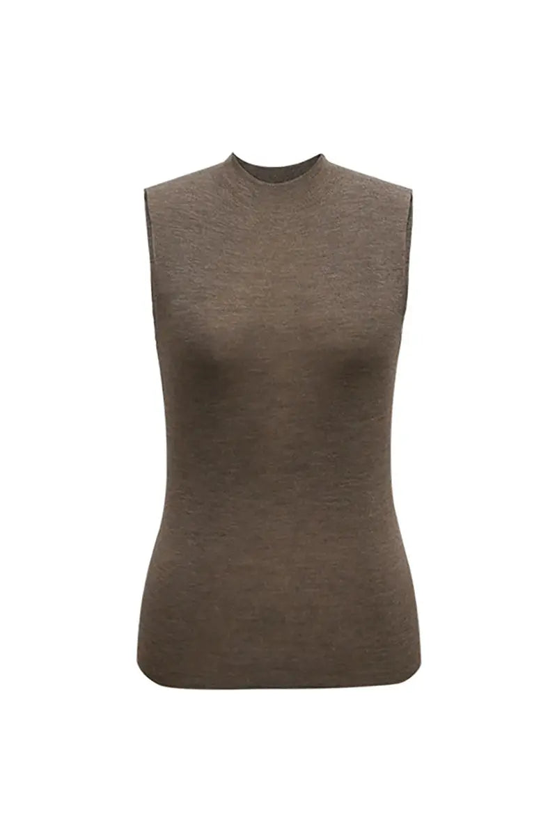 100 Merino Wool Seamless Knit Mock-Neck Tank
