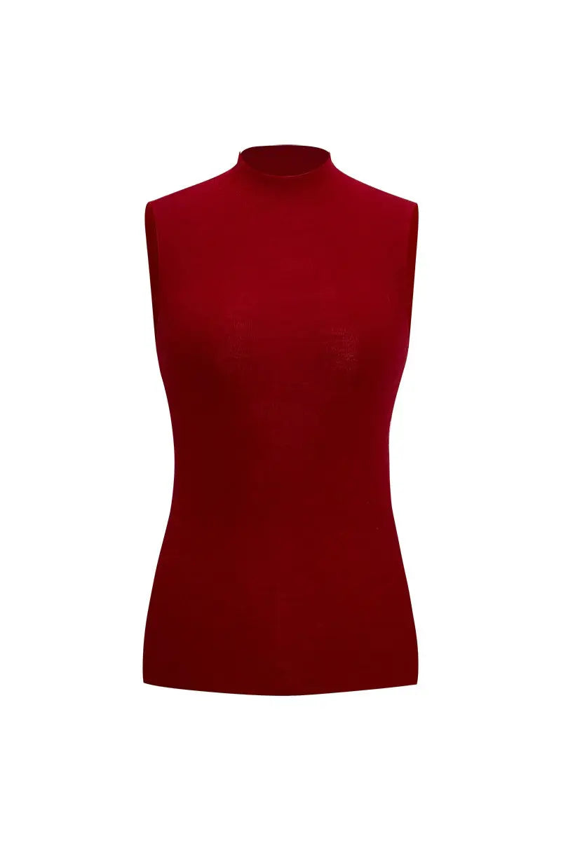 100 Merino Wool Seamless Knit Mock-Neck Tank