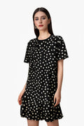 100 Mulberry Silk Black Polka-Dot Ruffle Midi Dress