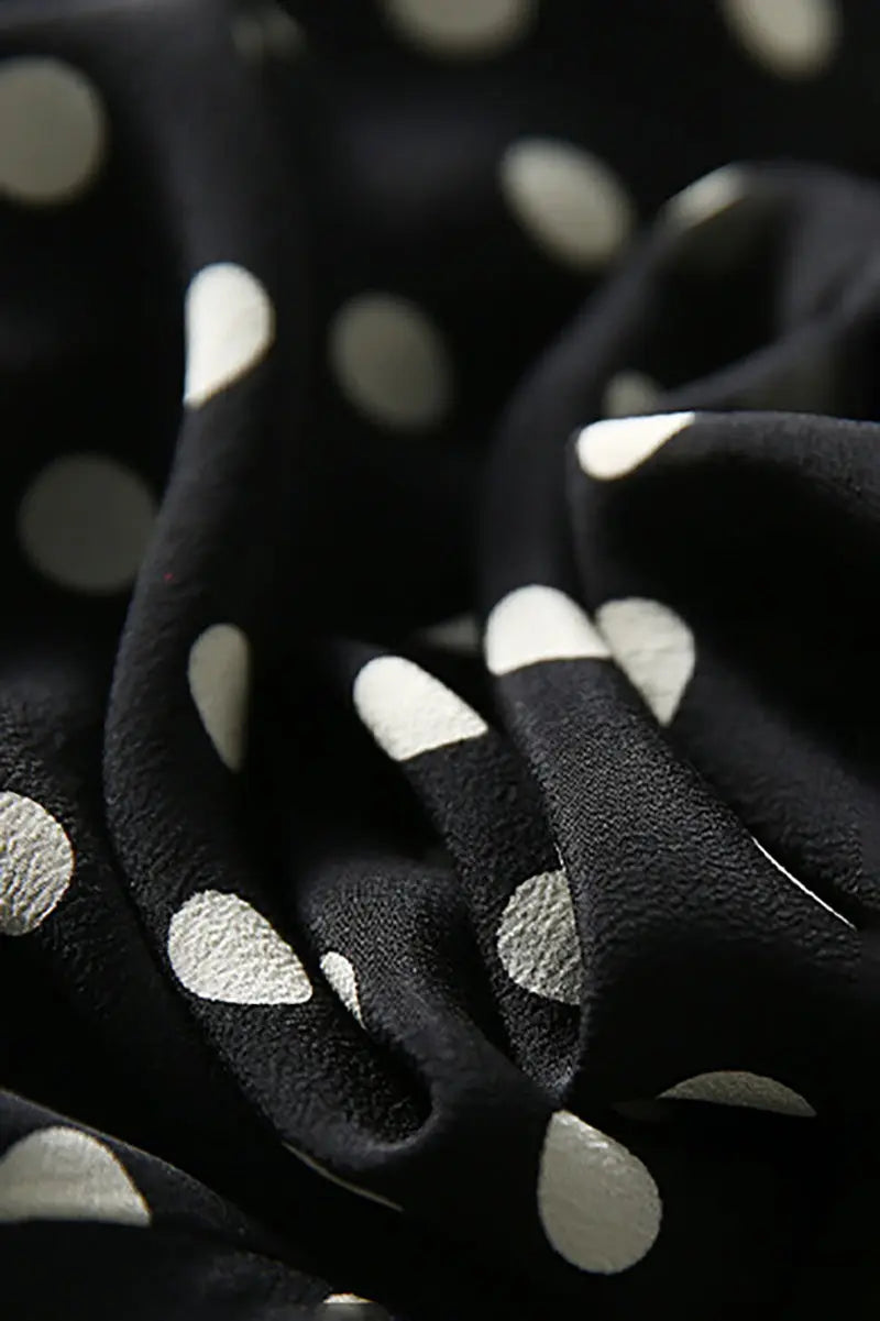 100 Mulberry Silk Black Polka-Dot Ruffle Midi Dress