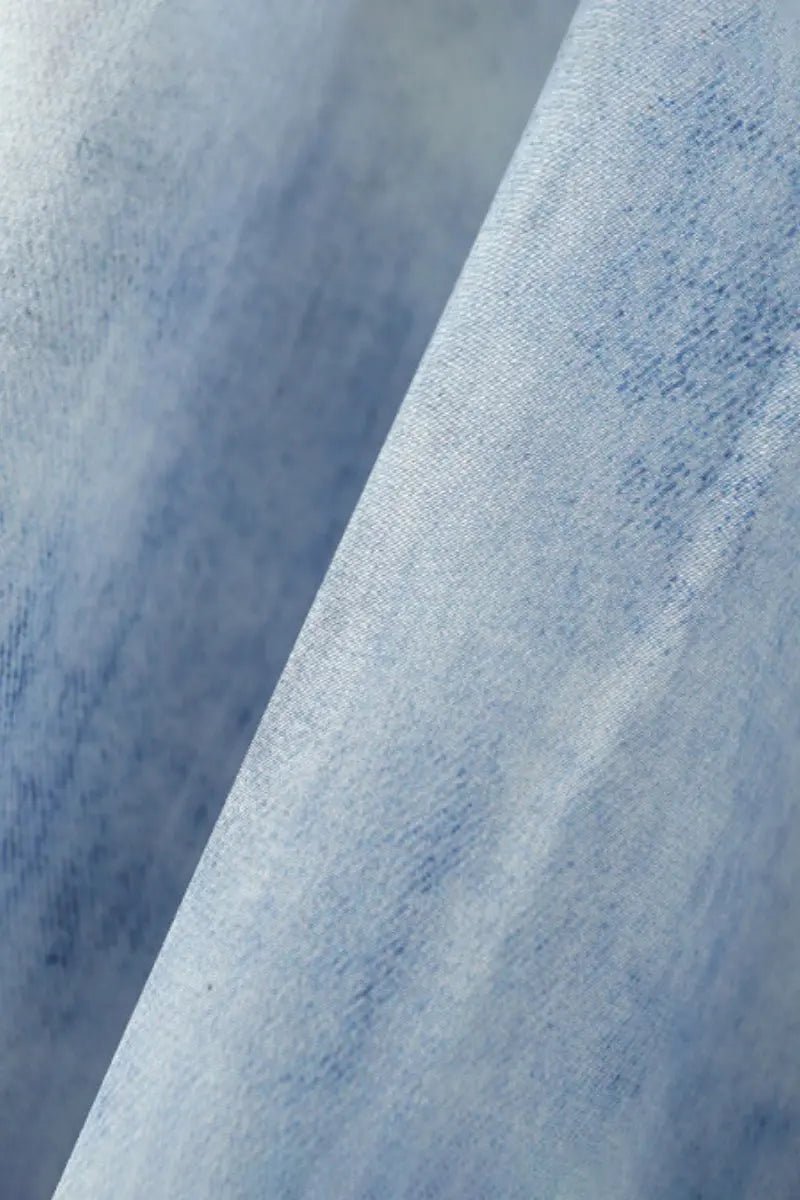 100 Mulberry Silk Blue Tie Dye Shirt Midi Dress