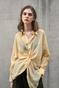 100 Ramie Asymmetrical Twist-Front Beach Shirt
