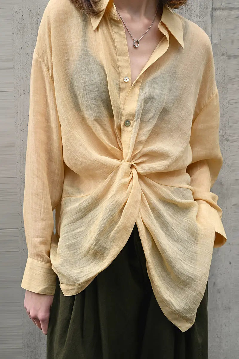 100 Ramie Asymmetrical Twist-Front Beach Shirt