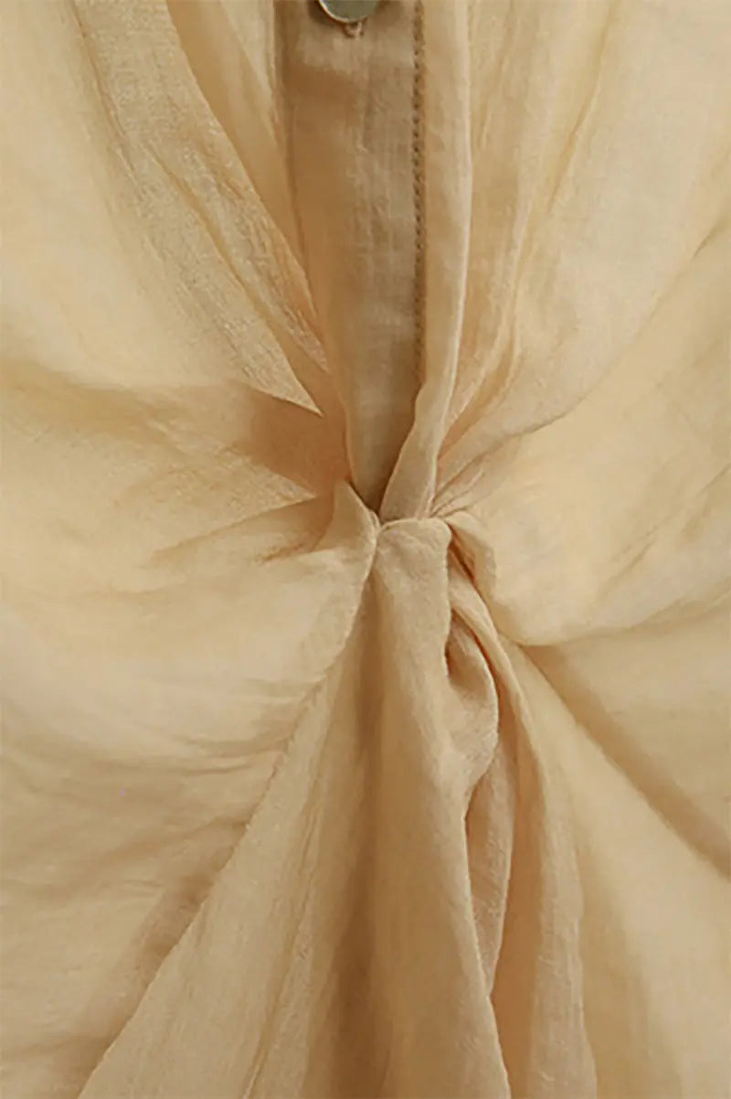100 Ramie Asymmetrical Twist-Front Beach Shirt