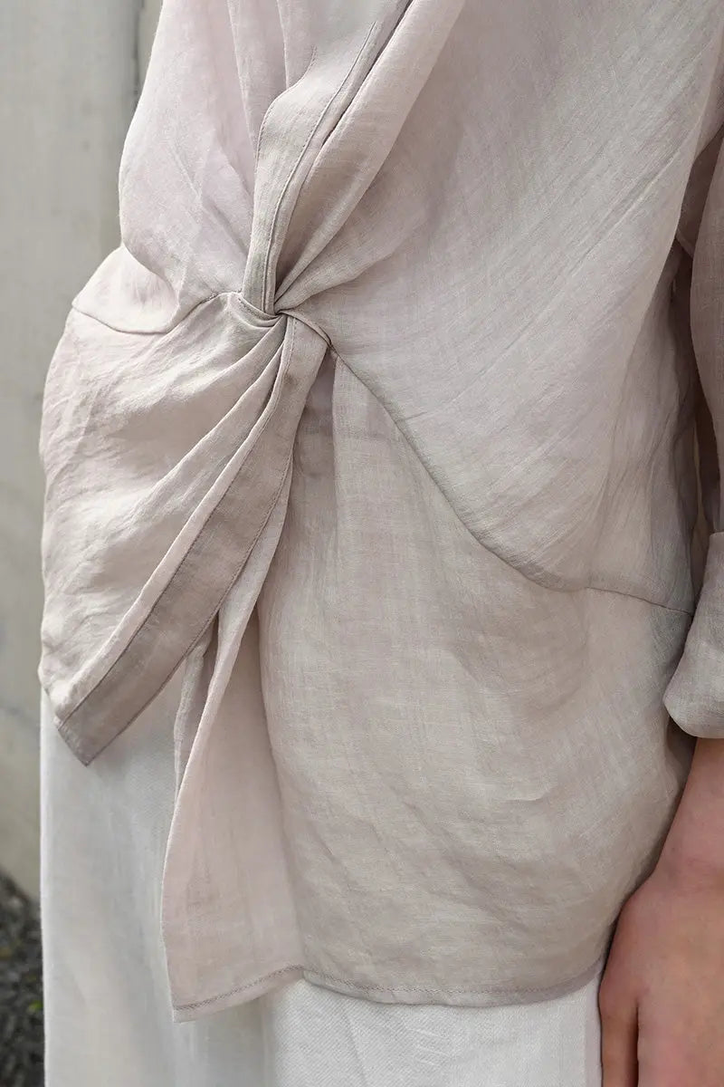 100 Ramie Asymmetrical Twist-Front Beach Shirt