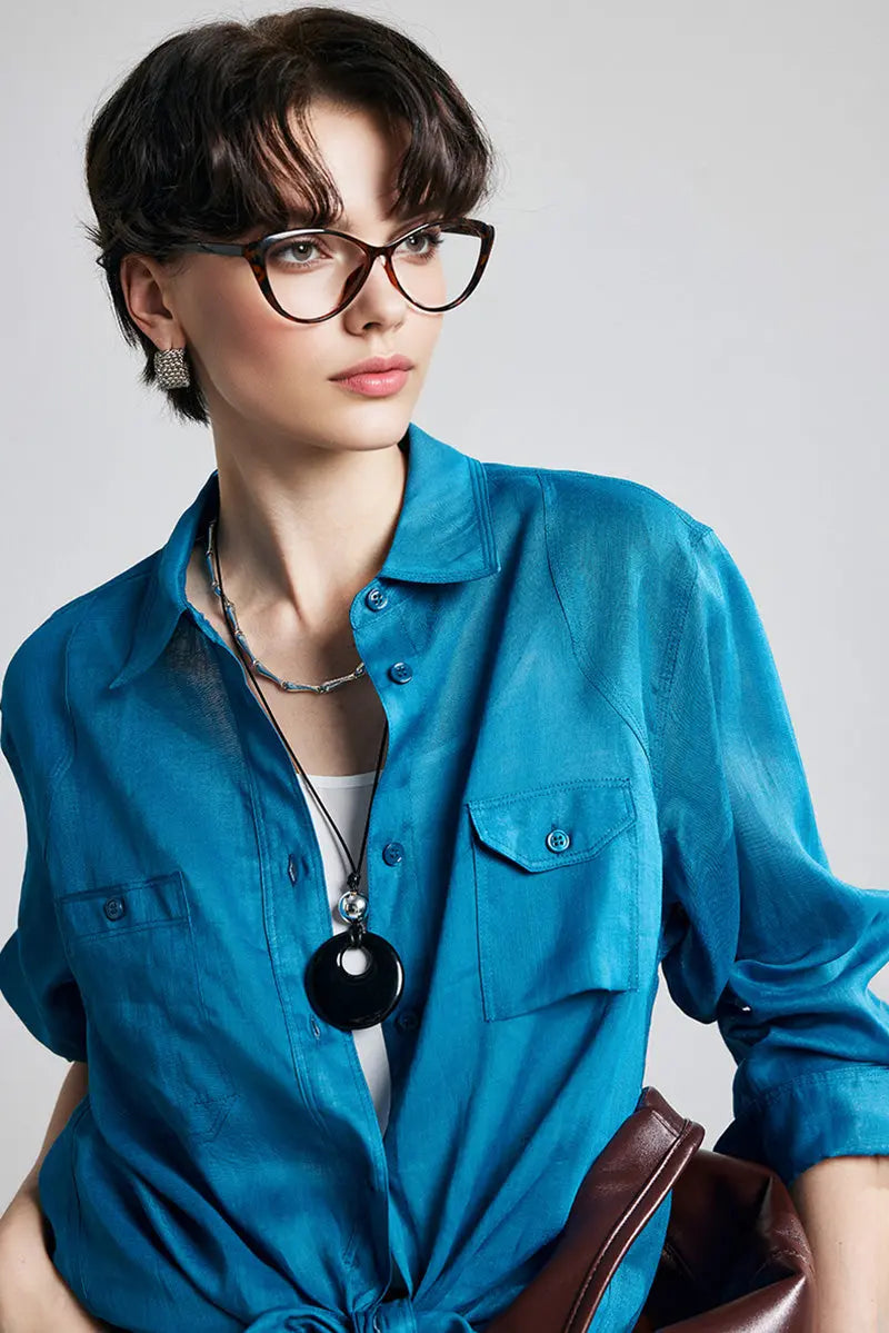 100 Ramie Oversized Sheer Beach Shirt with Asymmetrical Pockets