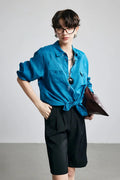 100 Ramie Oversized Sheer Beach Shirt with Asymmetrical Pockets