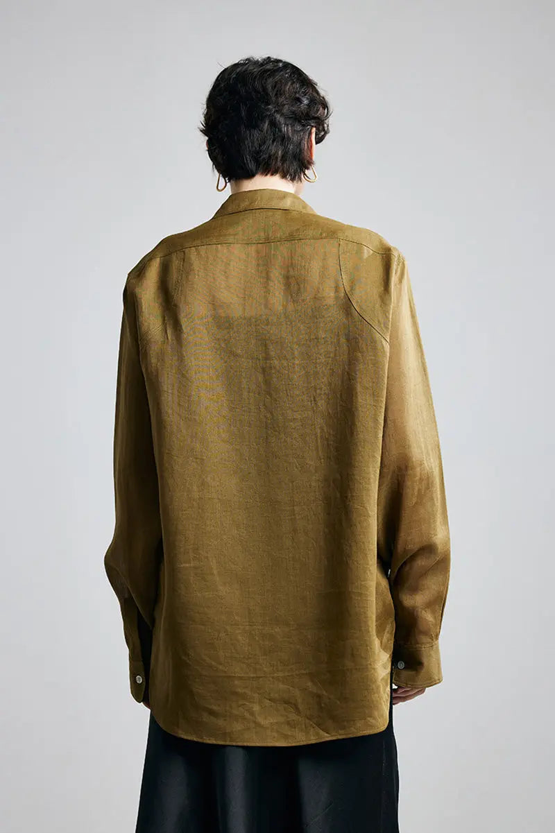 100 Ramie Oversized Sheer Beach Shirt with Asymmetrical Pockets