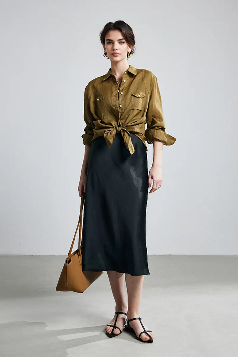 100 Ramie Oversized Sheer Beach Shirt with Asymmetrical Pockets