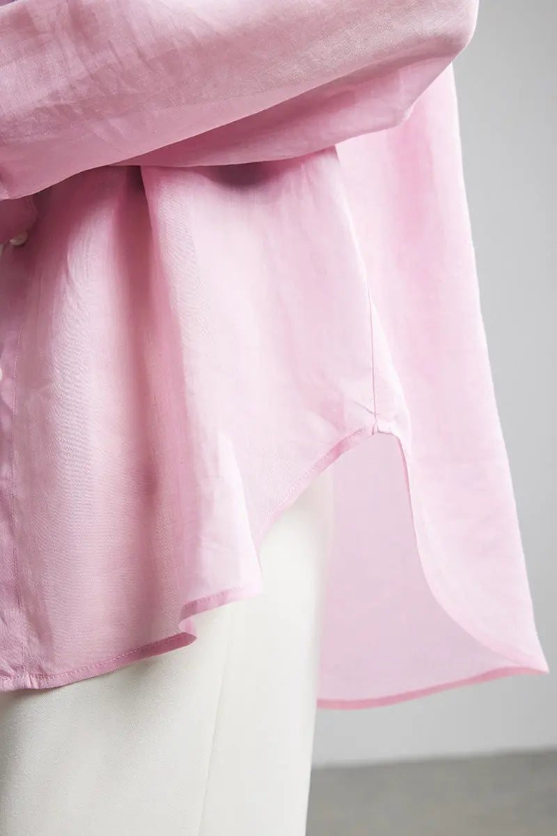 100 Ramie Oversized Sheer Beach Shirt with Asymmetrical Pockets
