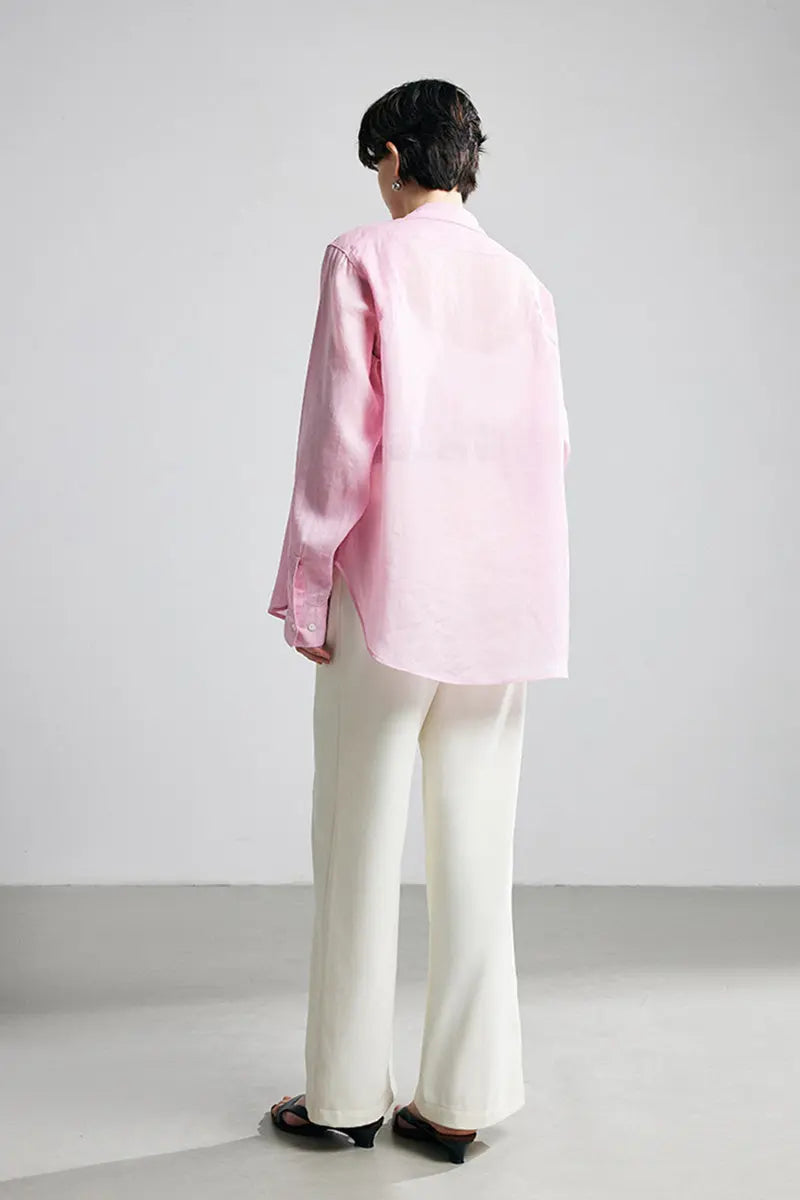 100 Ramie Oversized Sheer Beach Shirt with Asymmetrical Pockets