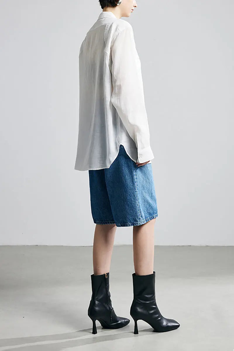 100 Ramie Oversized Sheer Beach Shirt with Asymmetrical Pockets