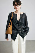 100 Ramie Oversized Sheer Collarless Beach Shirt