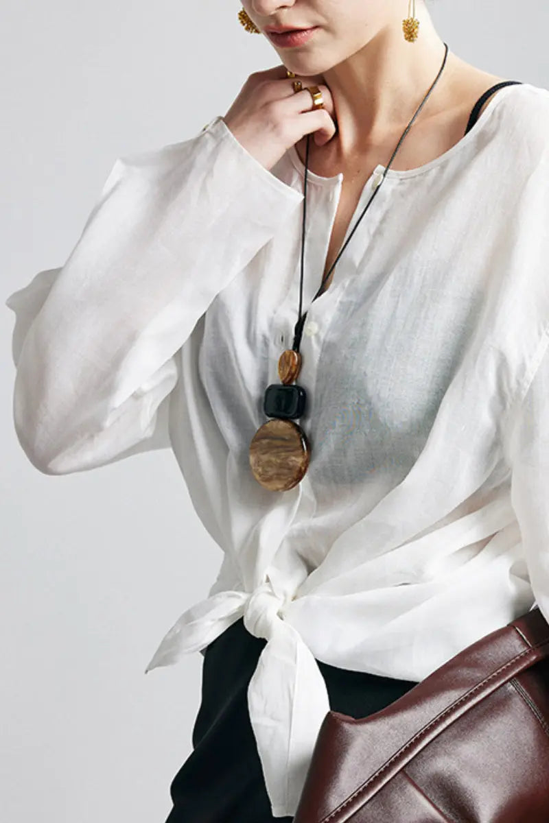 100 Ramie Oversized Sheer Collarless Beach Shirt