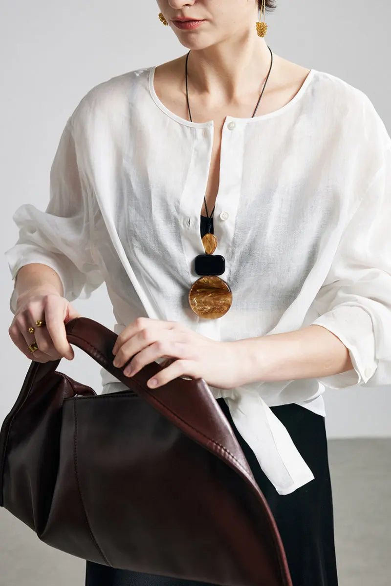 100 Ramie Oversized Sheer Collarless Beach Shirt