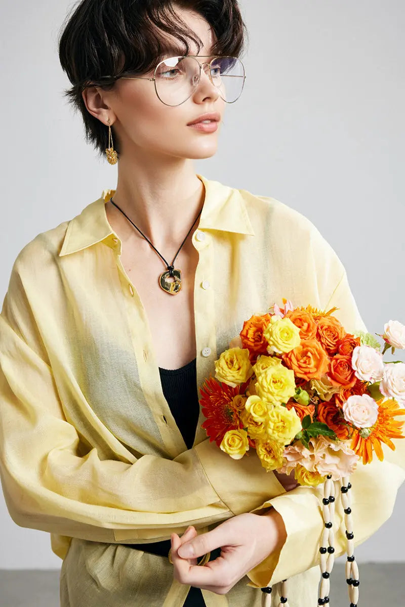 100 Ramie Oversized Sheer Drop-Shoulder Beach Shirt