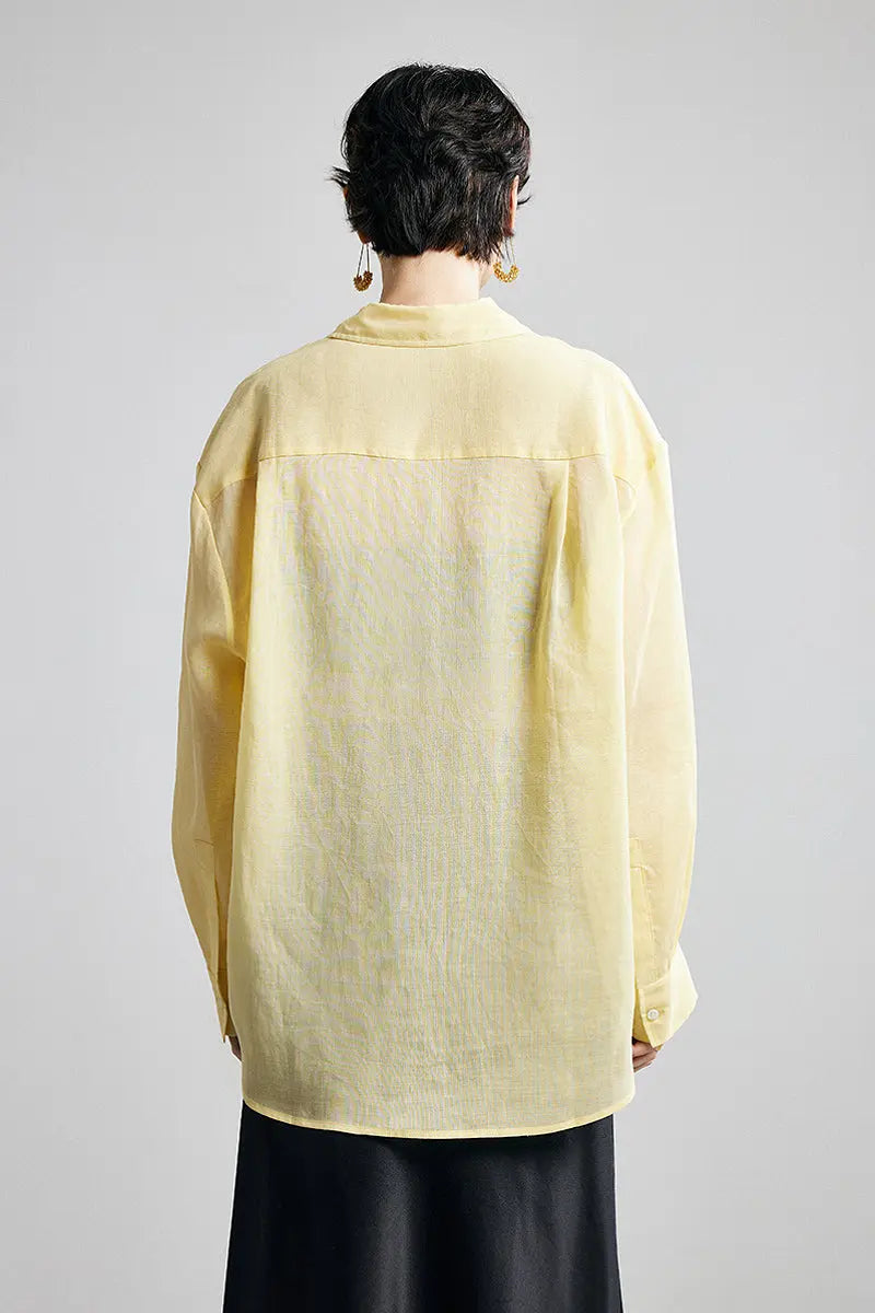 100 Ramie Oversized Sheer Drop-Shoulder Beach Shirt