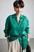 100 Ramie Oversized Sheer Drop-Shoulder Beach Shirt