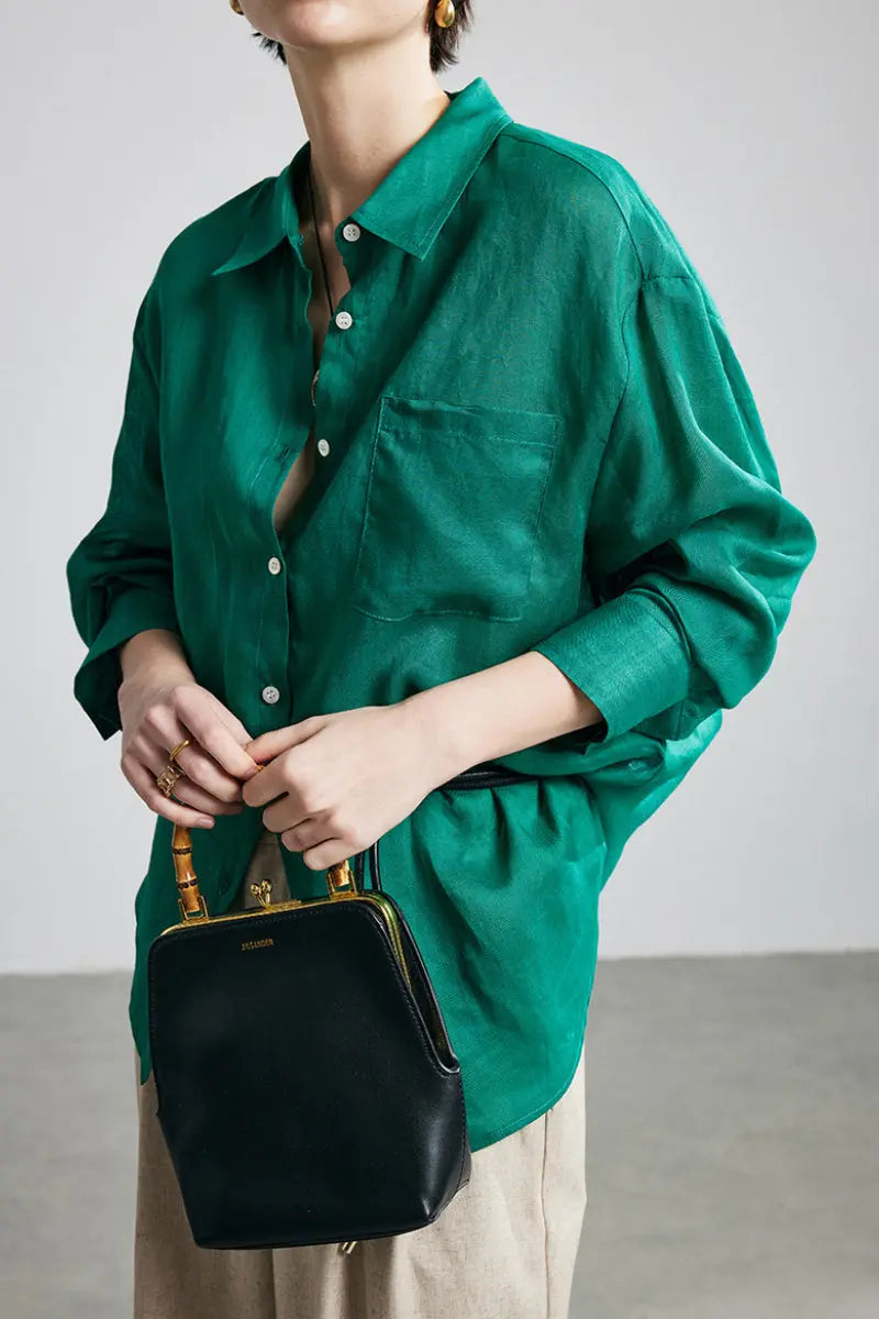 100 Ramie Oversized Sheer Drop-Shoulder Beach Shirt