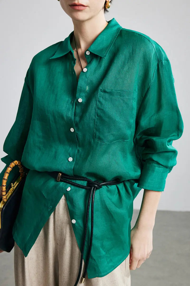 100 Ramie Oversized Sheer Drop-Shoulder Beach Shirt