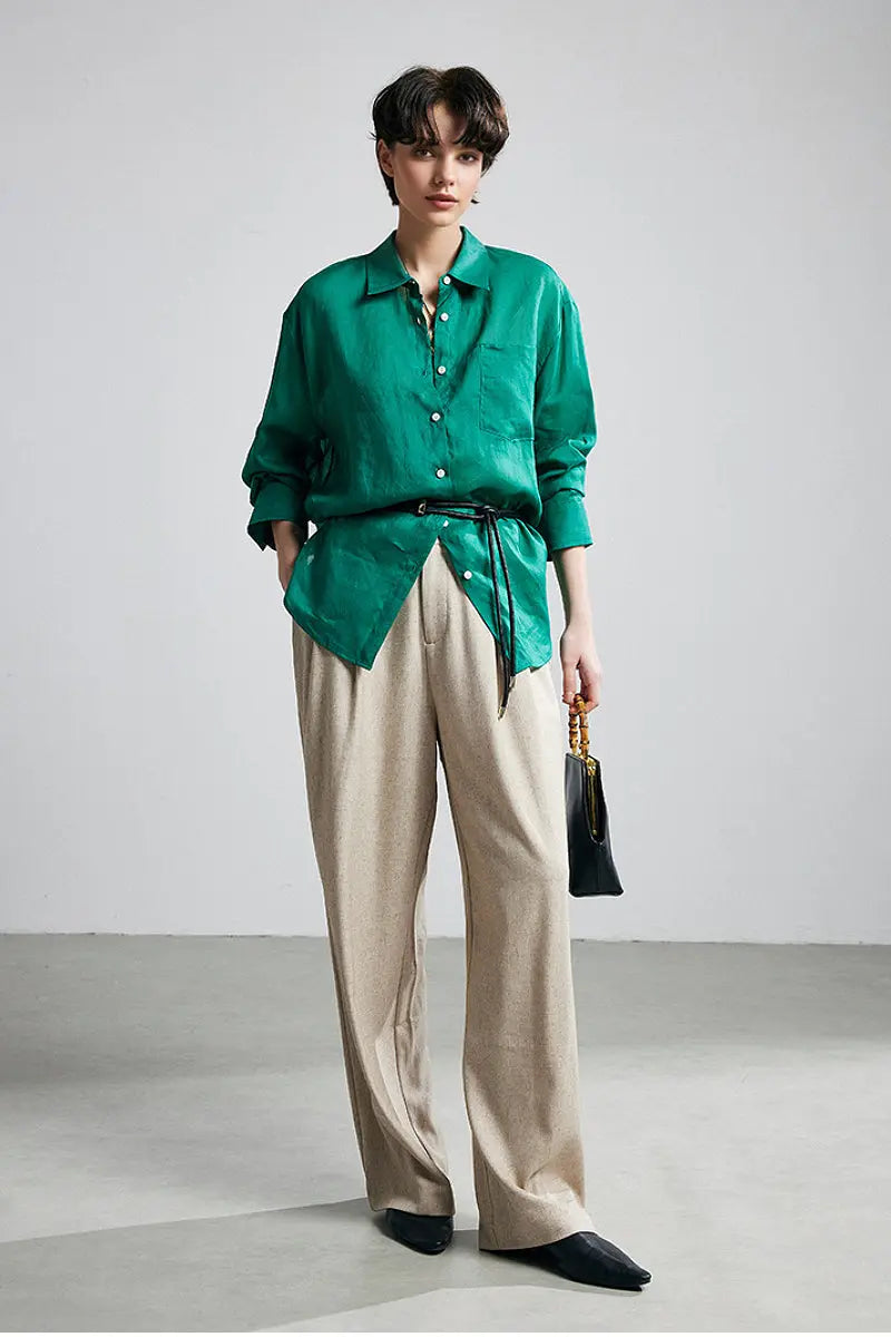 100 Ramie Oversized Sheer Drop-Shoulder Beach Shirt